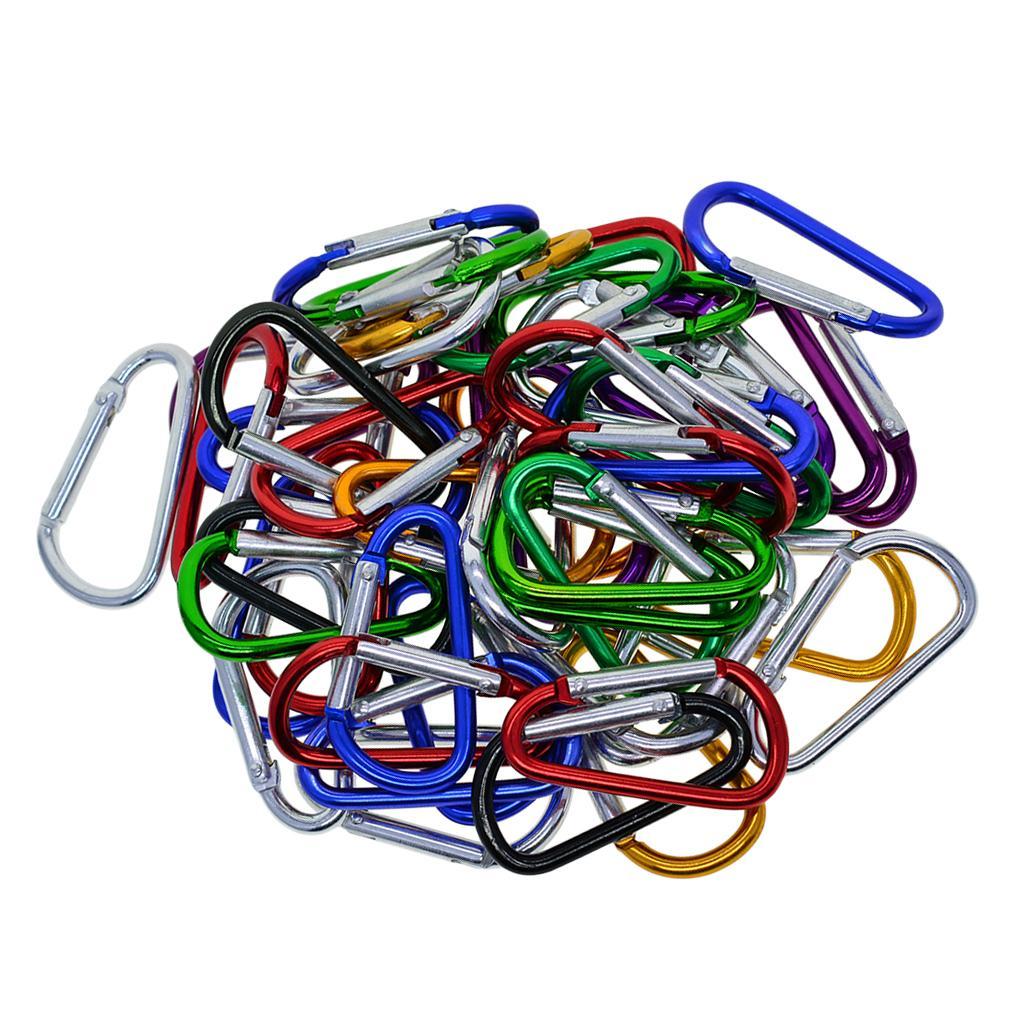 50 Pieces Aluminum Carabiner Spring Clip Climbing Keychain Rings