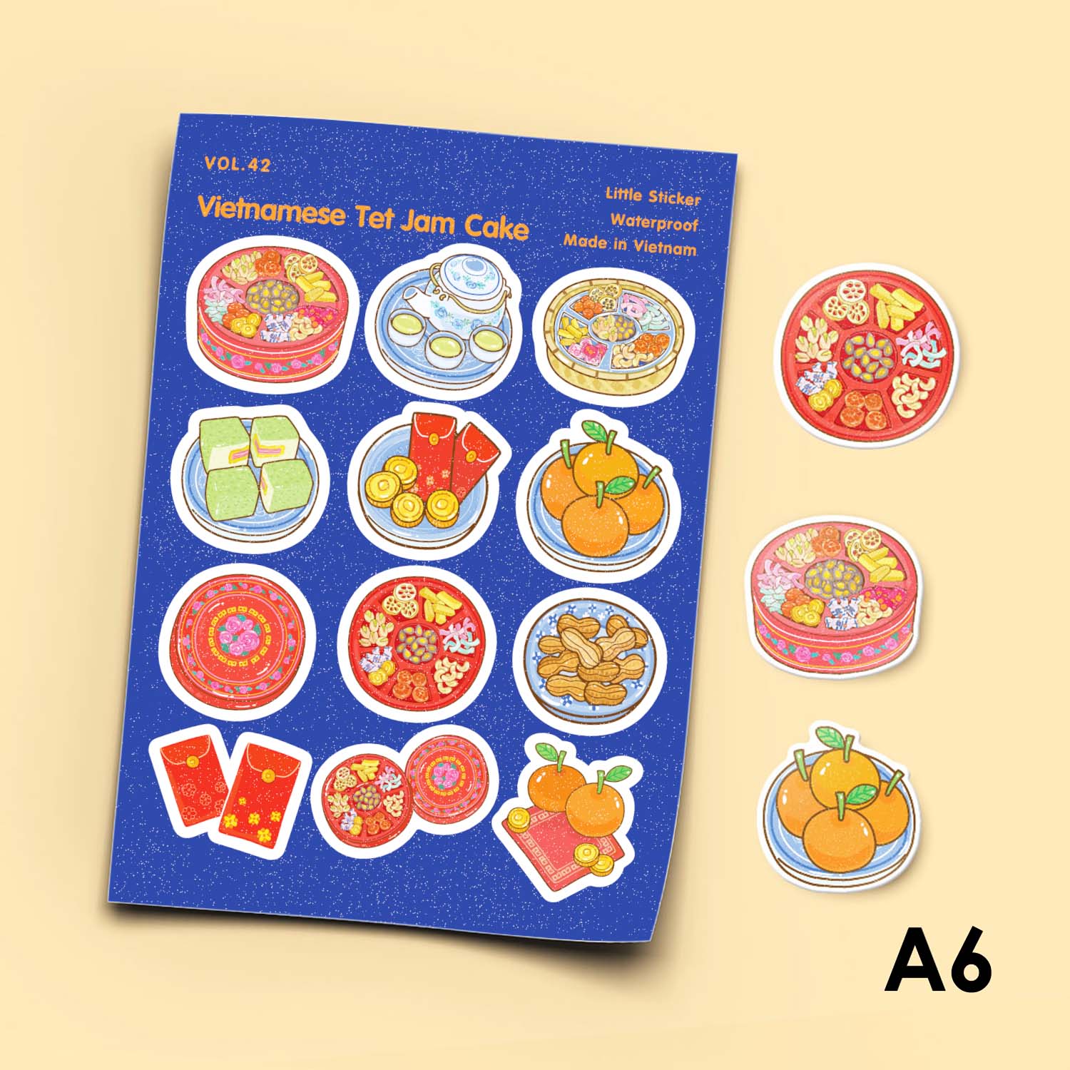 Vol.42 Vietnamese Tet Jam Cake Little Sticker Sheet A6 hình dán cán màn cao cấp Sticker Factory