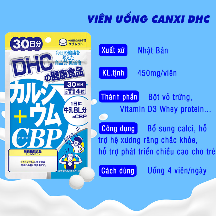 Viên uống bổ sung canxi DHC Nhật Bản Calcium + CBP thực phẩm chức năng giúp xương chắc khỏe, phát triển chiều cao trẻ em JN-DHC-CA