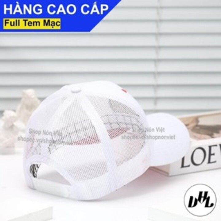 Mũ Lưỡi Trai Nón Kết PSC Logo Tròn Mặt Dưới Kết Đỏ Vải Cotton Trắng Phối Lưới Thoáng Mát Form Đứng Thời Trang