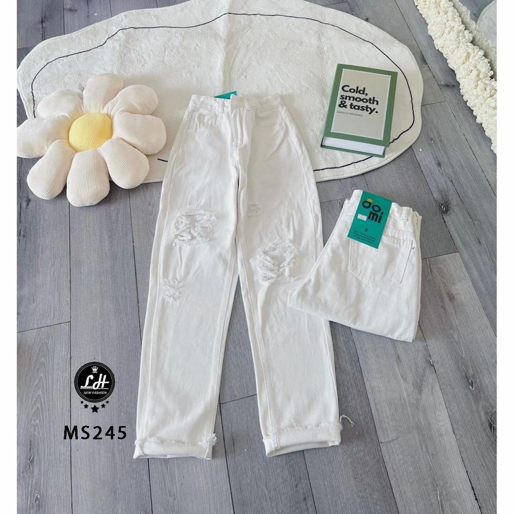 Quần bò baggy trắng rách gối hai bên cá tính cho nàng Lê Huy fashion ms 245