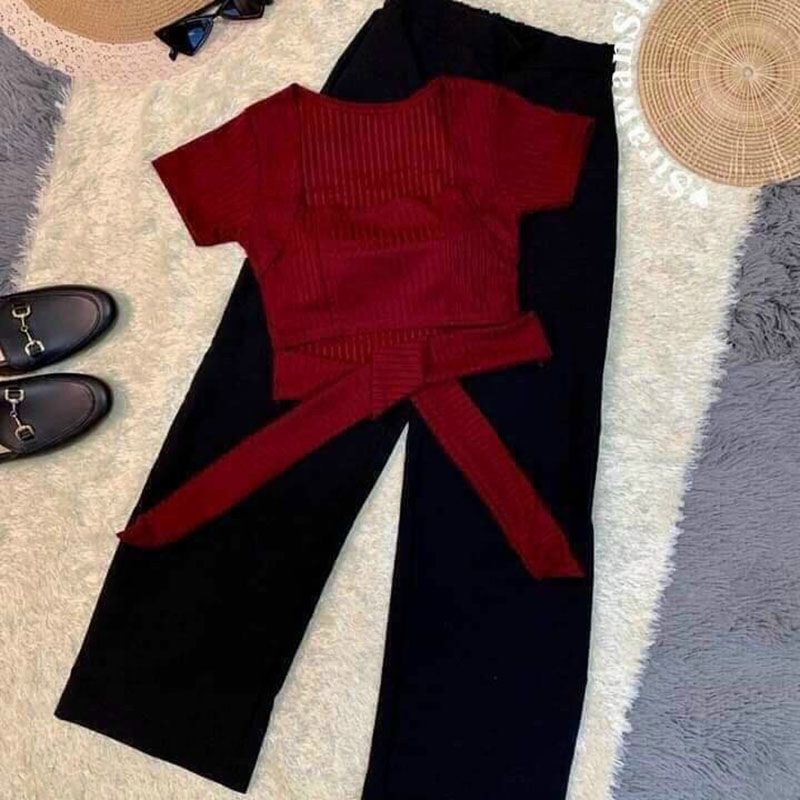 Set 2 Món: Áo Thun Gân Tăm & Quần Lụa - Hậu Nguyễn Store