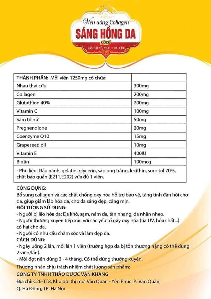 Viên uống giảm sạm nám tàn nhang Sáng Hồng Da CoCo tinh chất sâm tố nữ giúp đẹp da ngăn ngừa lão hóa