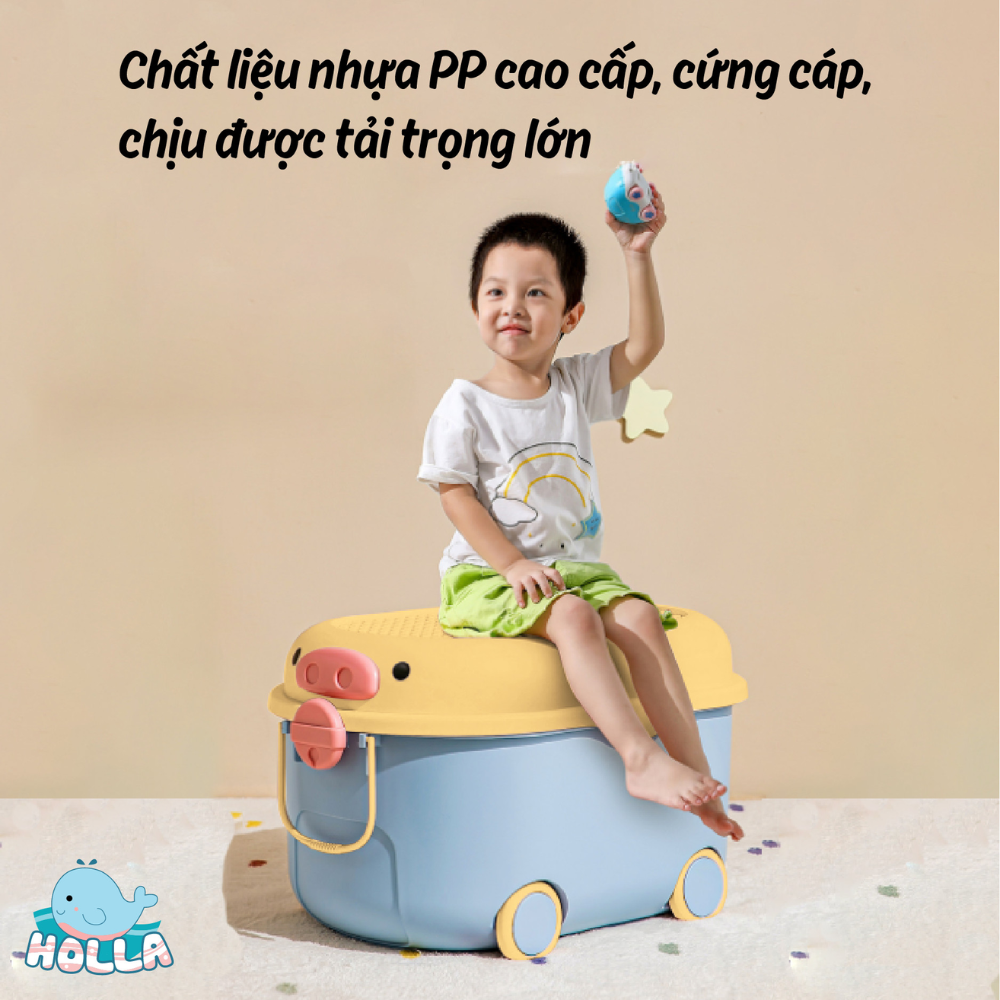 Thùng Đựng Đồ Chơi Hình Heo Có Bánh Xe Cho Bé