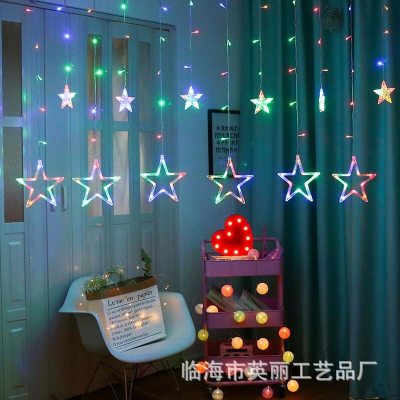 Dây đèn led hình ngôi sao trang trí lều, rèm - Dây đèn chớp trang trí quán cafe, decor phòng khách phòng ngủ Noel Tết.