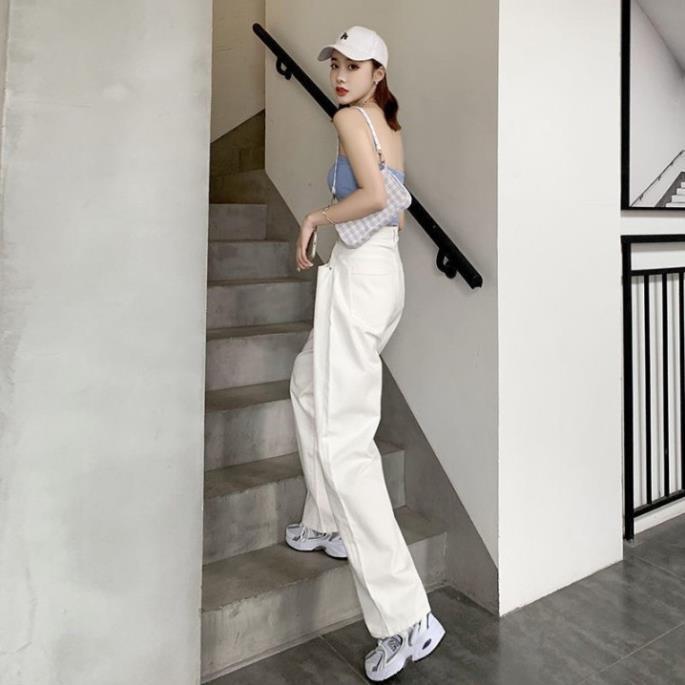 Quần Jean Ống Rộng GÀI EO Nữ Màu Trắng Kem Ulzzang Unisex mặc lên cực tôn dáng