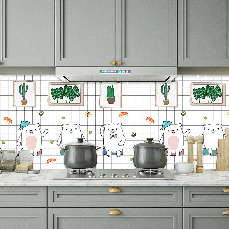 Combo 3 mét giấy dán bếp, decal dán bếp tráng nhôm THÚ VUI NHỘN khổ 60cm có keo sẵn
