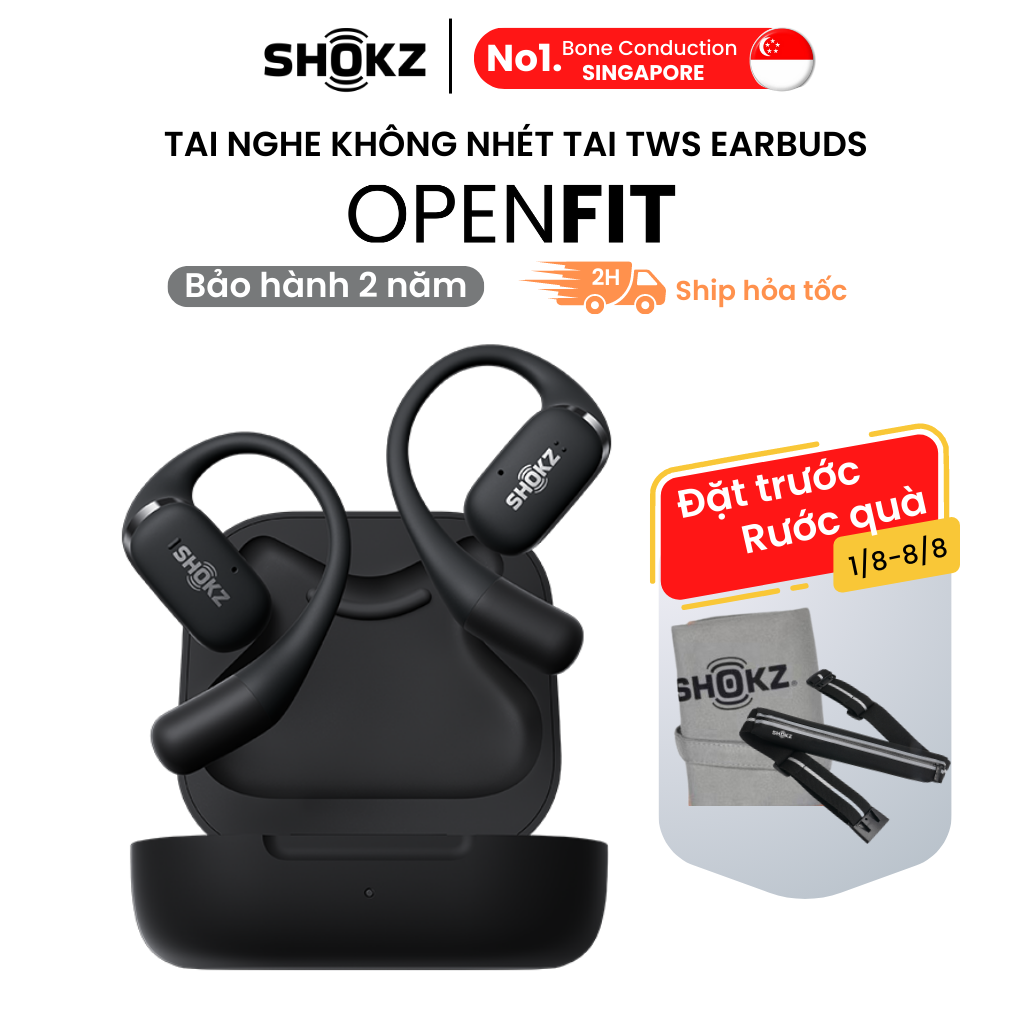 Tai nghe không nhét tai Bluetooth True Wireless Earbuds Shokz OpenFit - Màu đen - Thế Hệ Mới Nhất - Hàng Chính Hãng