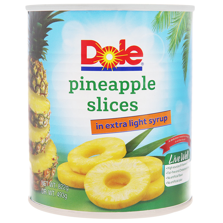 Dứa tươi nguyên lát đóng lon Dole - Dole Pineapple Slices In Extra Light Syrup 822g