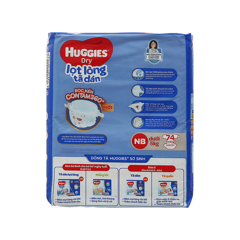 Tã dán sơ sinh Huggies size NB 74 miếng (dưới 5kg)