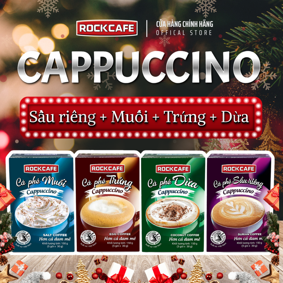 [CB] 4 HỘP CAPPUCCINO: MUỐI + TRỨNG + DỪA + SẦU RIÊNG (5 gói x 30 gram)