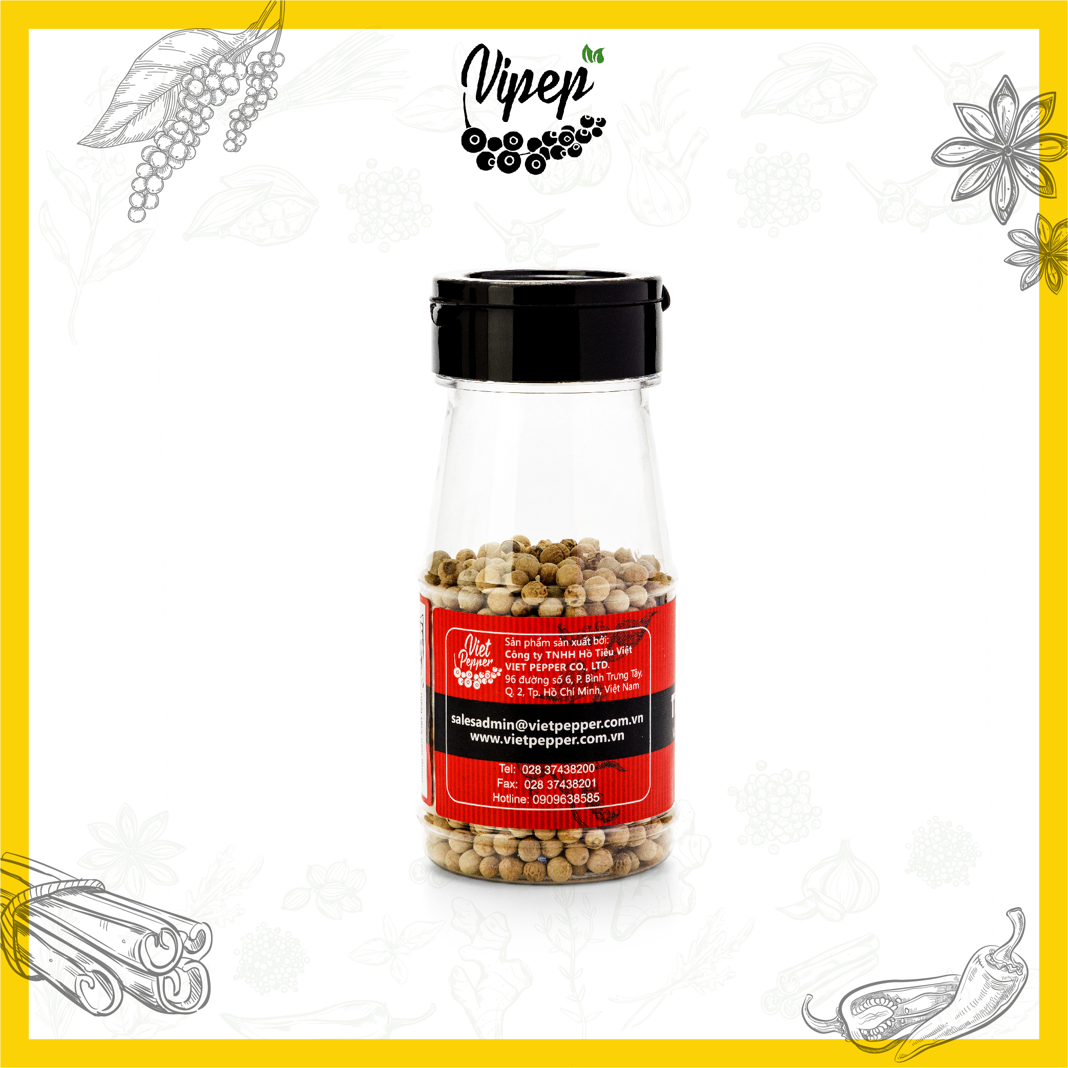 Hạt tiêu sọ trắng to Vipep 100% nguyên chất, vị thơm cay đặc trưng 50g