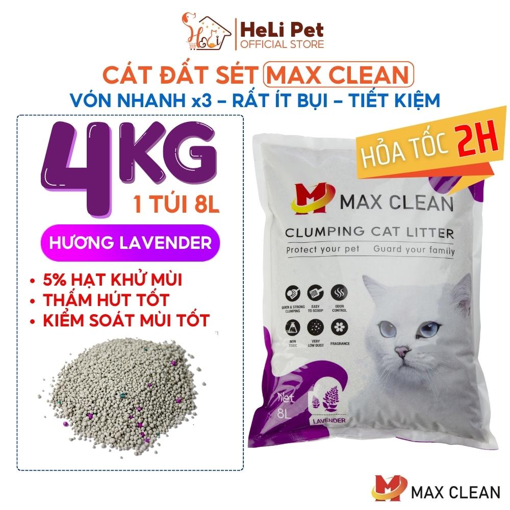 Cát Vệ Sinh Dùng Cho Khay Vệ Sinh, Máy Vệ Sinh Cho Mèo Max Clean Hương LAVENDER 4Kg Siêu Vón Siêu Ít Bụi- HeliPet