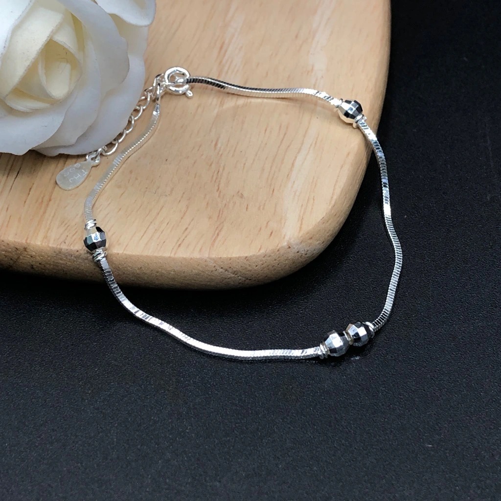Vòng , Lắc Tay Nữ Bạc Ta Dây Mì Mix Bi Phay BẠC HIỂU MINH LTU002S