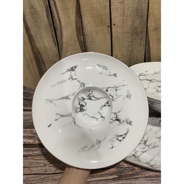 Bộ bát đĩa sứ, bộ đồ ăn Bát Tràng viền vàng , vân đá (19 sản phẩm) giá 1tr2 - Gốm sứ Huấn Hải
