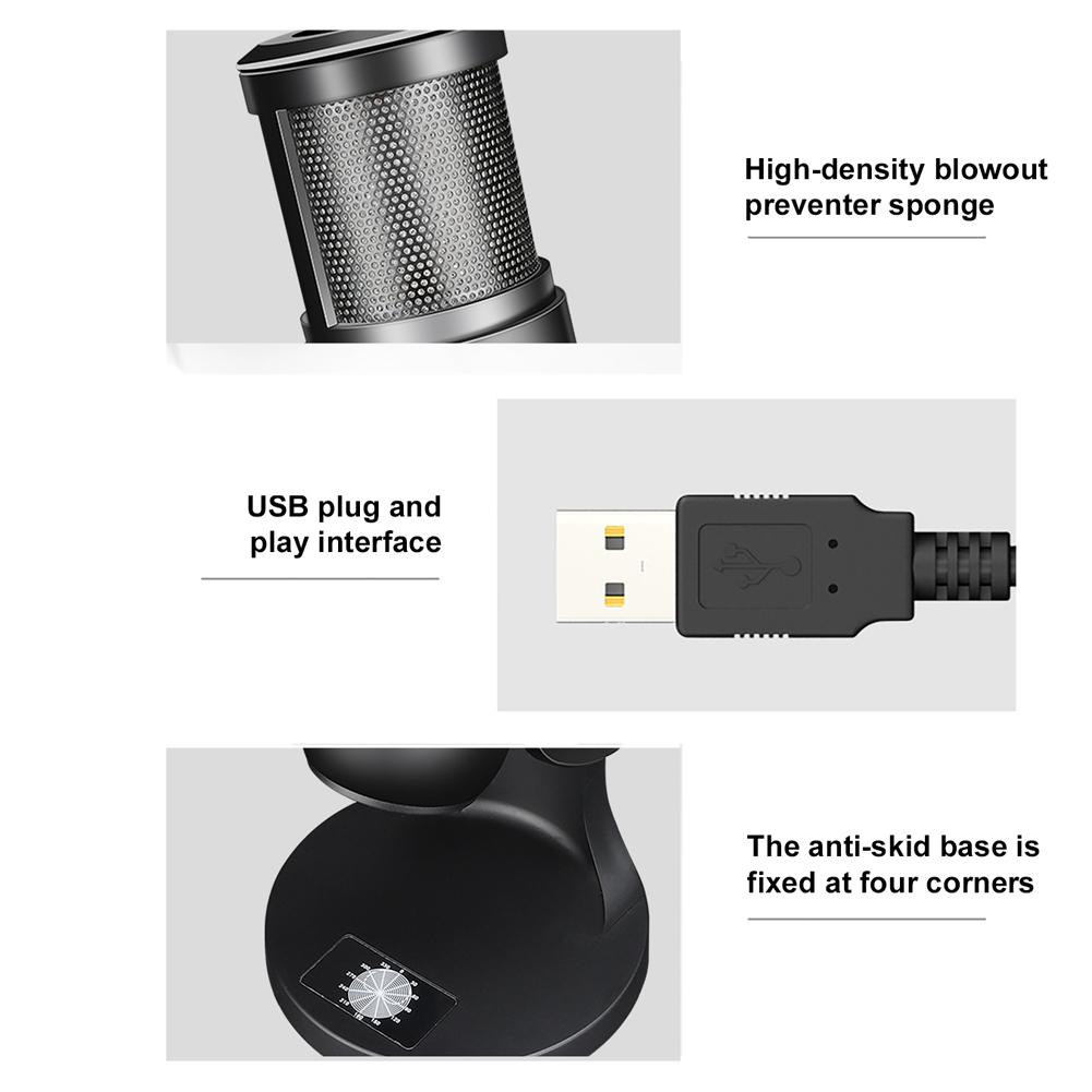 Computers Microphone with RGB Light Rotatable USB Plug-and-Play Microphone for Computers Meeting Voice Chat