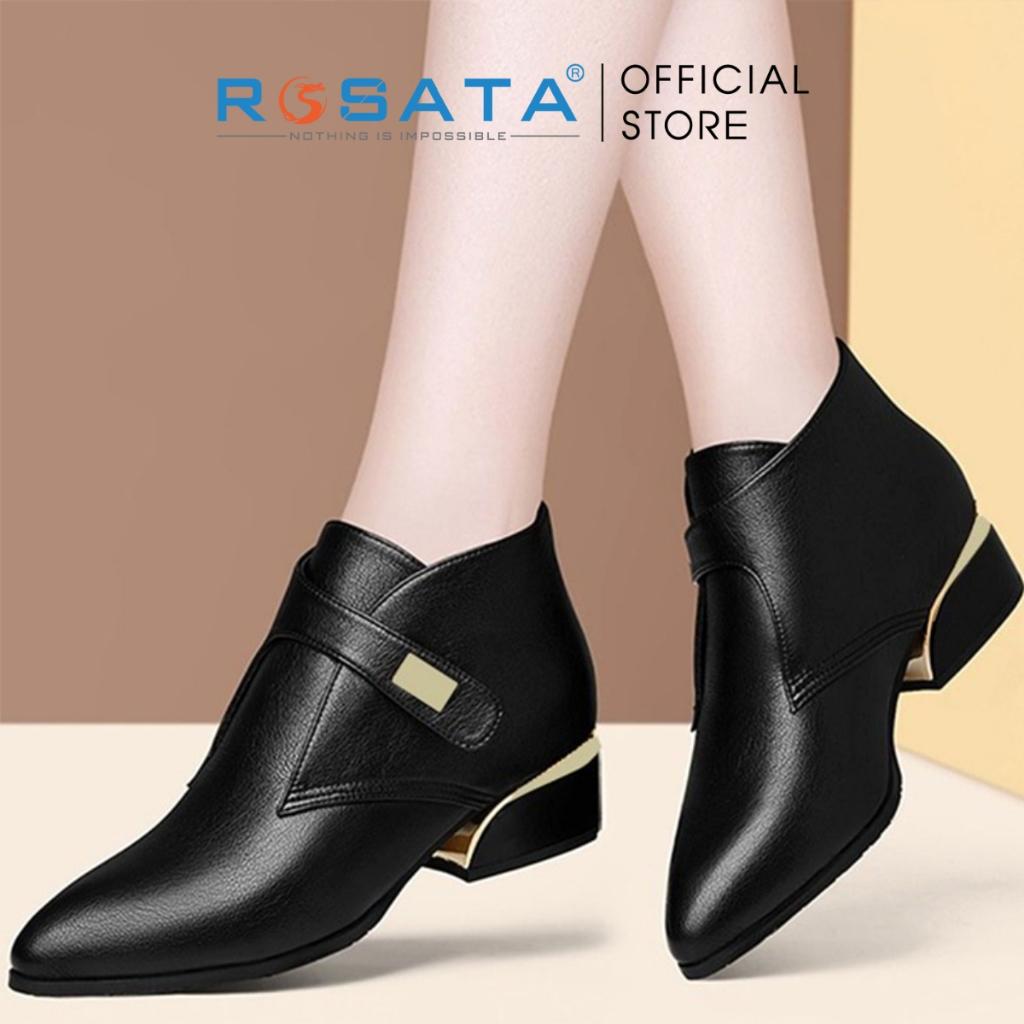 Giày boot nữ ROSATA RO308 bốt thời trang cổ thấp phong cách hàn quốc cao cấp da Pu loại 1 mềm mại khóa dán đế cao 4 phân - Kem