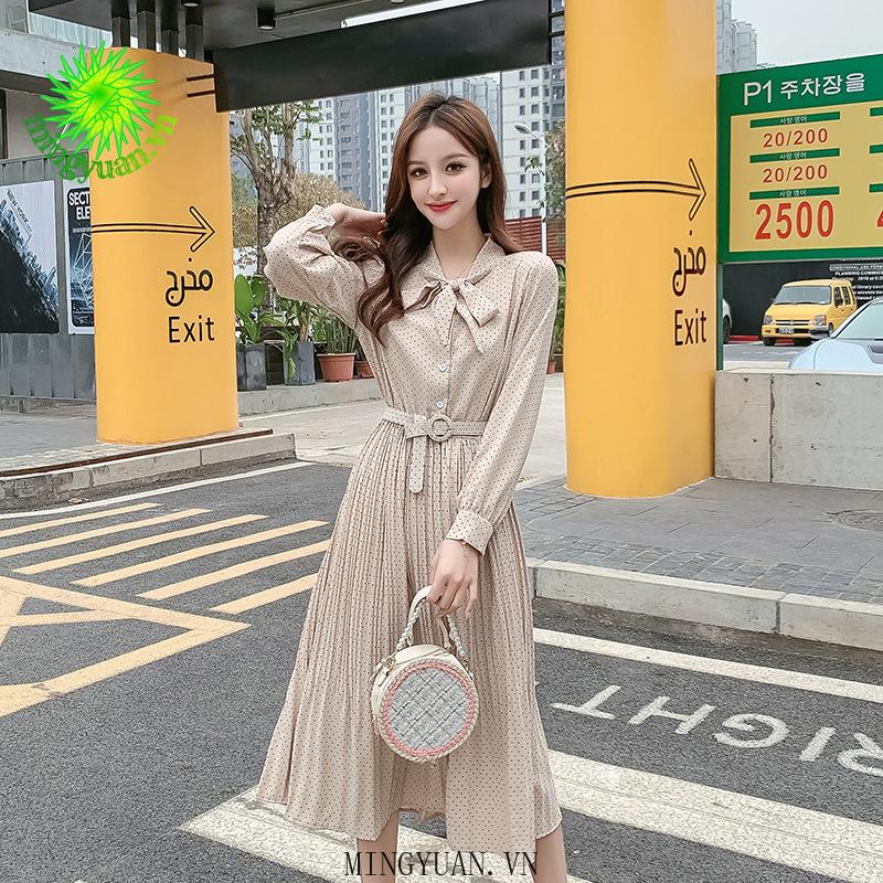Đầm Dài Họa Tiết Chấm Bi Thời Trang Nữ Tính