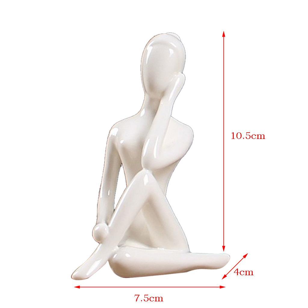 2 Pcs Ceramic Yoga Figure Ornament Statue Sculpture Garden Desk Decor