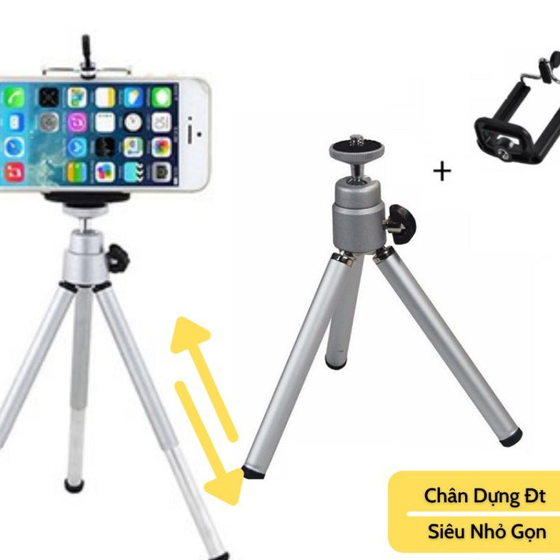 Tripod 3 Chân Mini Tripod Mini Dùng Cho Điện Thoại Máy Ảnh Nhỏ Tặng Kẹp Điện Thoại ( Rút Dài Ra Thêm 100mm)