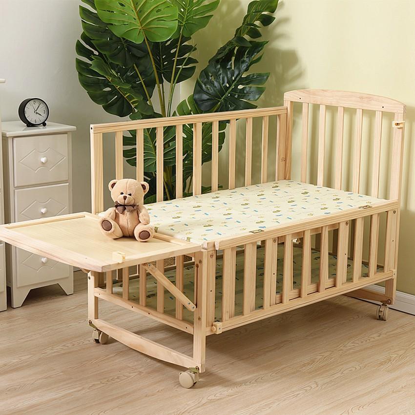 Giường cũi đa năng cho bé, cũi gỗ trẻ em 2 tầng, gỗ thông, có bánh xe, màn chống muỗi, ghép cạnh giường người lớn