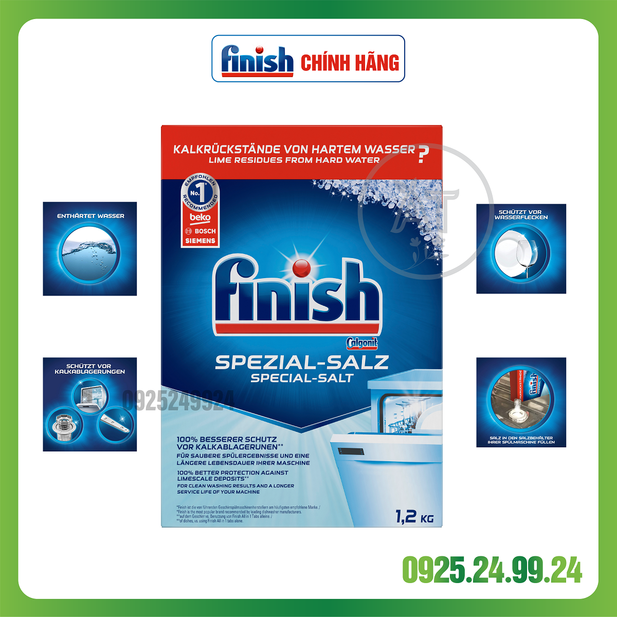 Muối làm mềm nước Finish 1.2kg dùng cho máy rửa chén bát