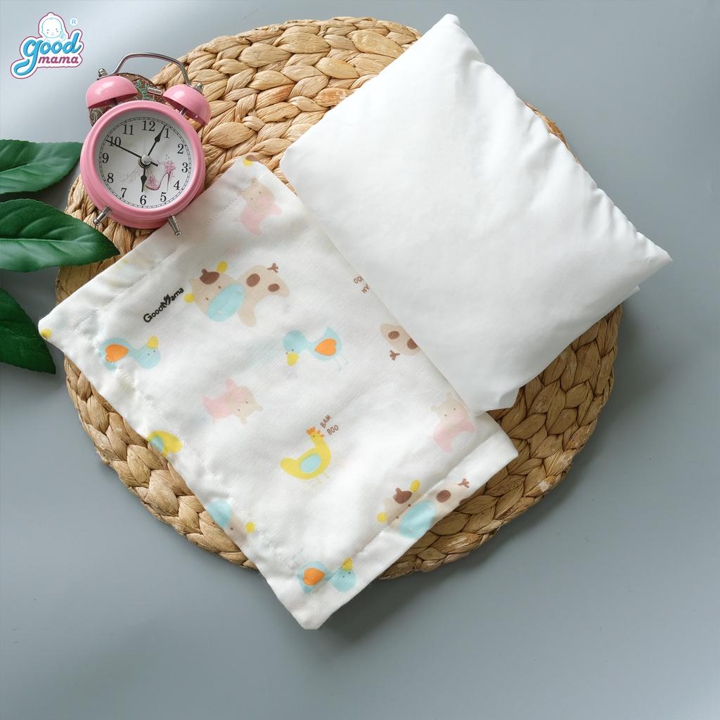 Gối Bông Sơ Sinh Cho Bé Goodmama vỏ xô sợi tre, bông microfiber kháng khuẩn tự nhiên