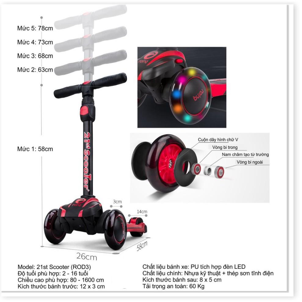 Xe trượt scooter 21st giảm xóc, 3 bánh LED cho bé