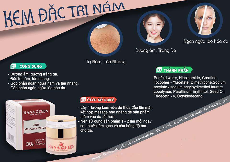 Liệu Trình 2 Hộp Kem Giảm Nám Hana Queen - Anti Melasma Cream