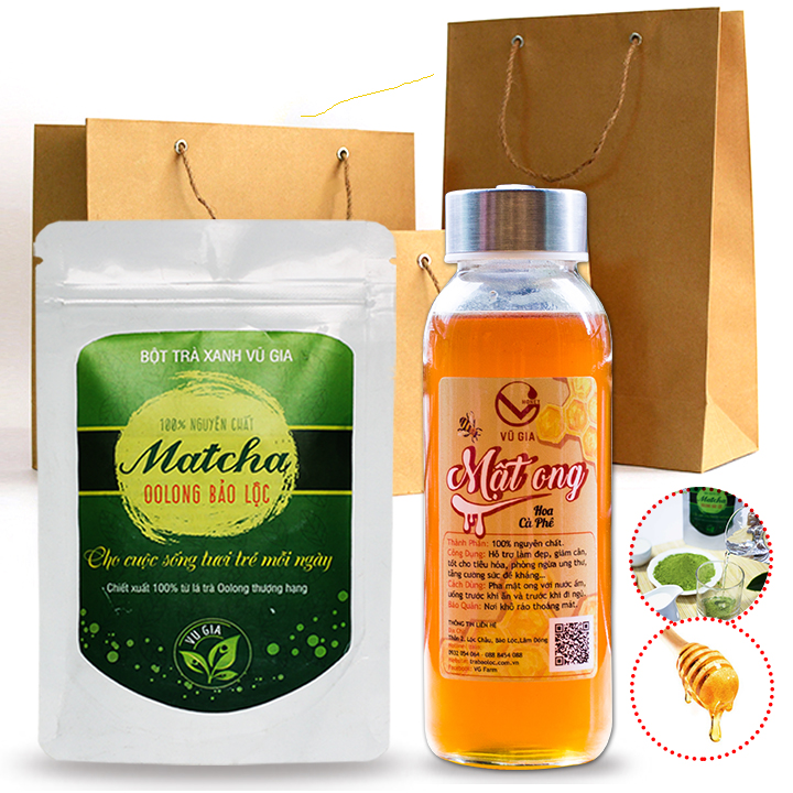 Combo Matcha Oolong Sấy Lạnh + Mật Ong Hoa Cà Phê 420g - Nguyên Chất Vũ Gia - Món Quà Cho Sức Khỏe