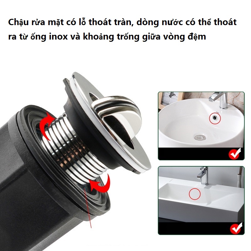 Xi phông thoát nước chậu rửa mặt đa năng, thoát nước được 2 kiểu ngang và dọc, phần thoát nước ngăn mùi có thể tháo rời,