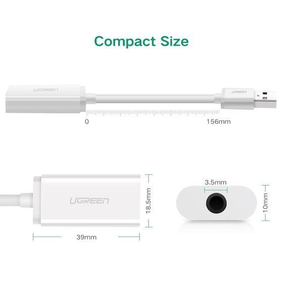 Ugreen UG40520US206TK USB 2.0 ra 3.5mm Aux bộ chuyển âm thanh không có micro màu trắng - HÀNG CHÍNH HÃNG