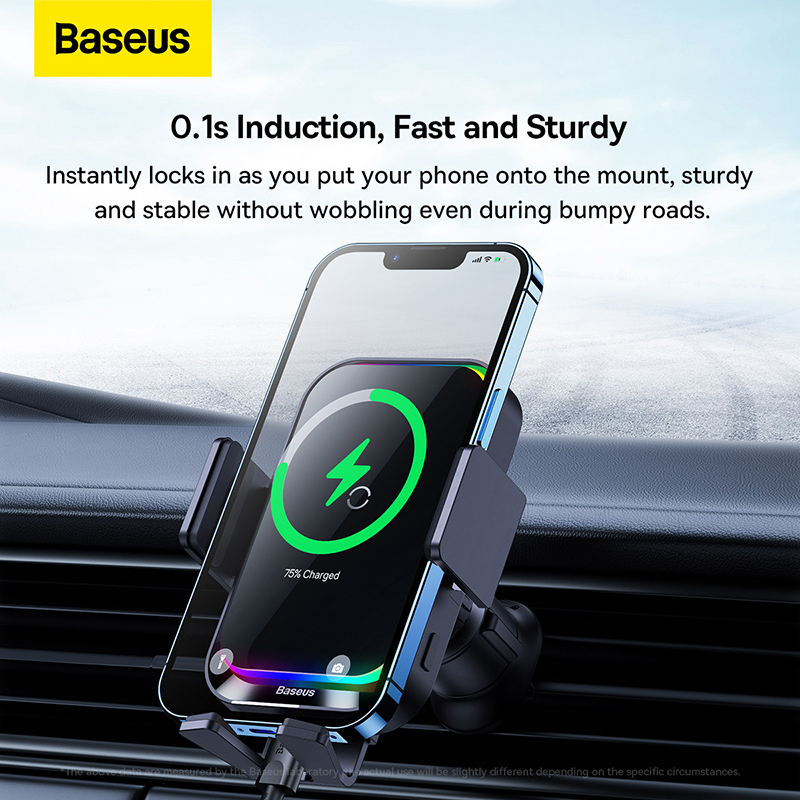 Bộ Đế Giữ Điện Thoại Tích Hợp Sạc Không Dây Baseus Halo Electric Wireless Charging Car Mount 15W - Hàng chính hãng