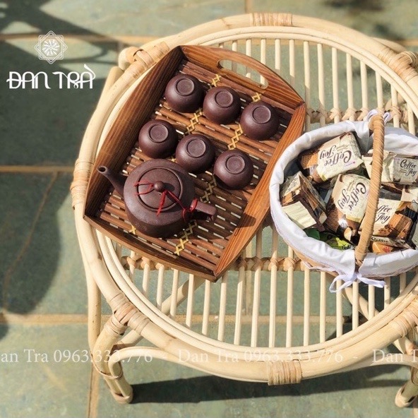 Bàn Tròn Mây Đan Đơn Giản - Bàn Tròn Vintage Style Boho   -Bàn Tròn Decor Phòng Khách- Bàn Mây Tròn Nhỏ Gọn Cho Ban Công- Nội Thất Mây Tre Đan