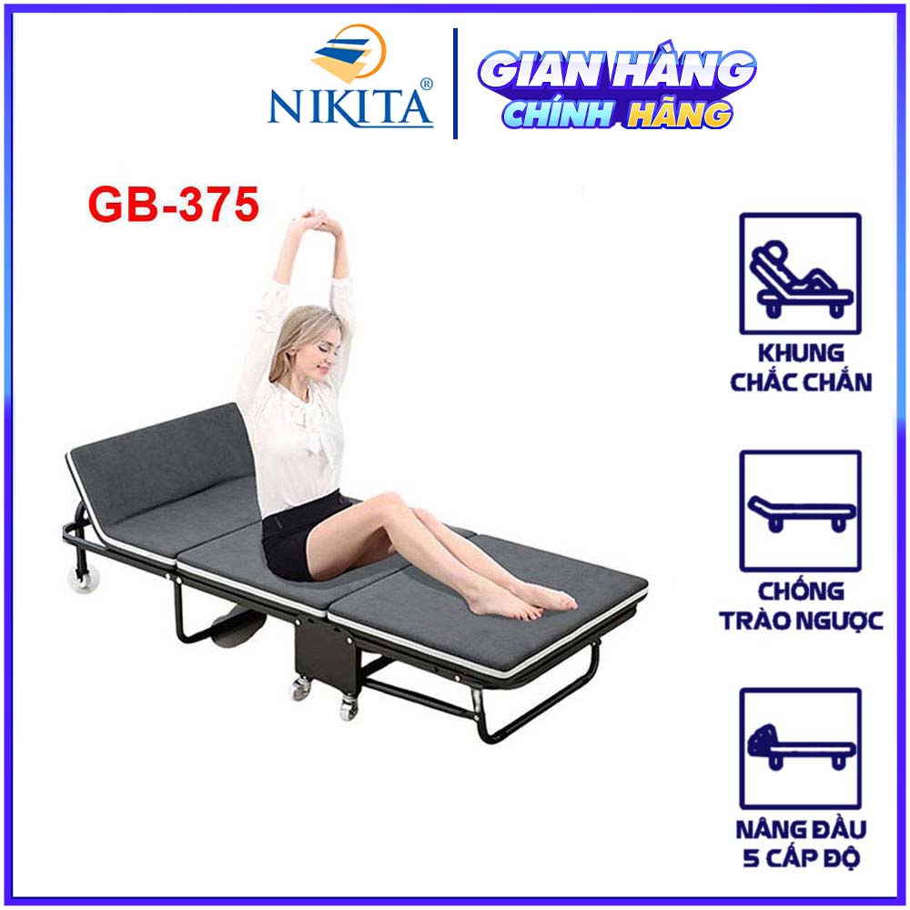 Giường Ngủ Gấp Gọn Thông Minh Nikita, Xếp Thành Ghế Sofa Dễ Di Chuyển - D180 X R75 X C26 Cm - Xám Xanh Nhạt
