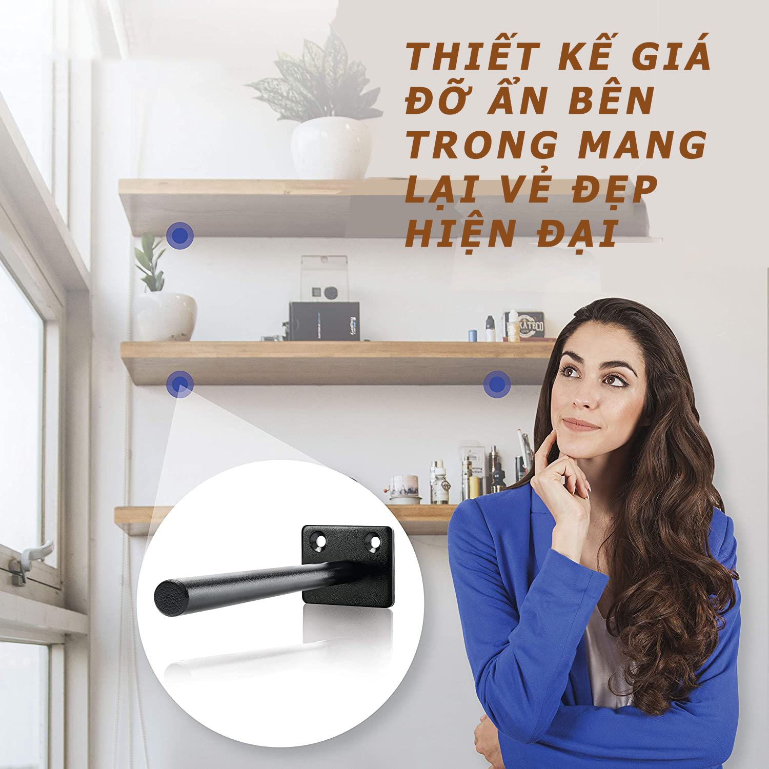 Combo 6 chốt âm kệ treo tường, bas âm đỡ kệ trang trí bằng thép đặc 20cm kèm phụ kiện vít tắc kê – Hàng chính hãng