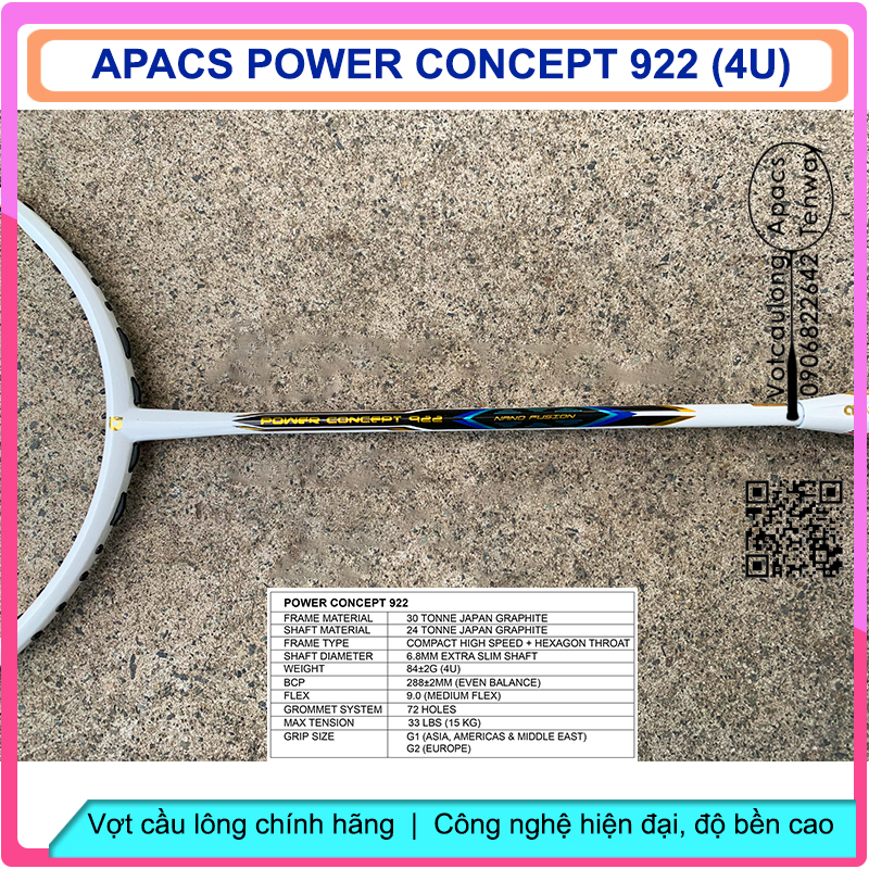 Vợt Cầu Lông Apacs Power Concept 922 (4U) | Vợt thân đũa, cân bằng công thủ, thích hợp đánh phong trào