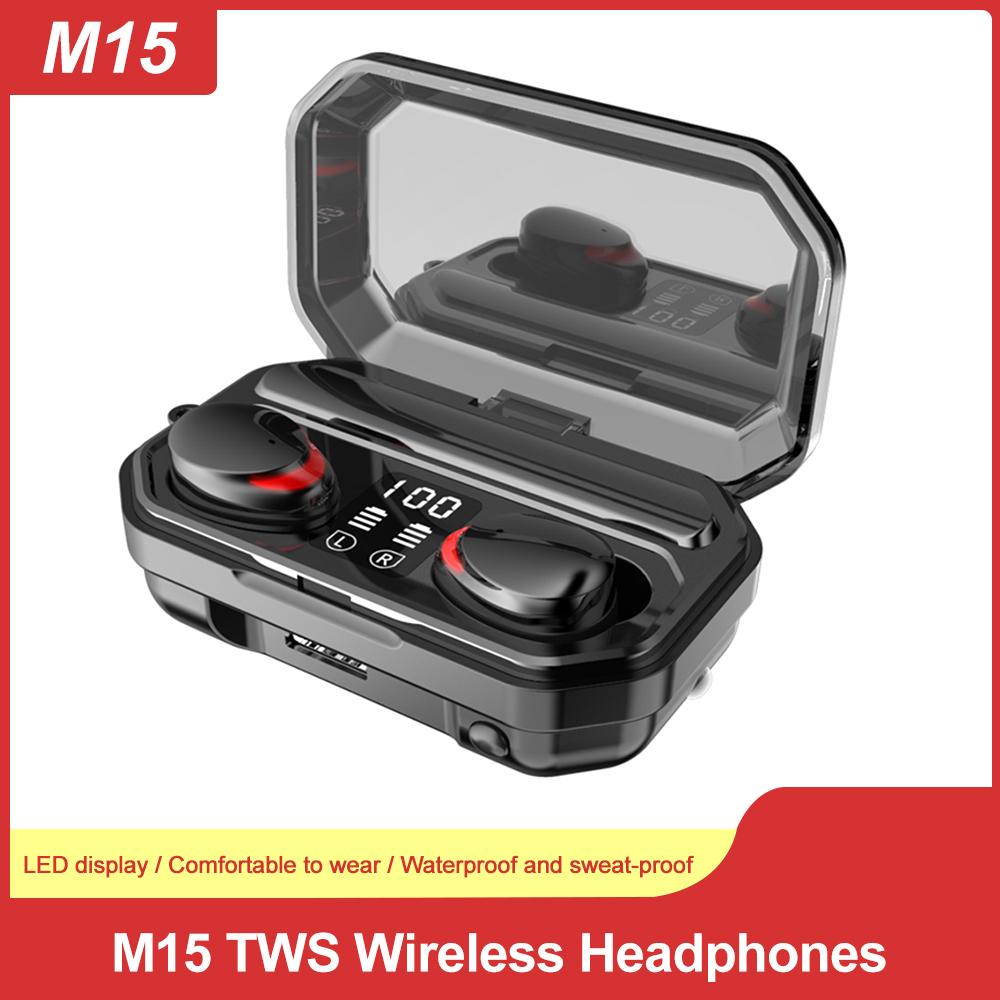 Tai Nghe Không Dây M15 TWS BT5.0 IPX7 Chống Thấm Nước Hộp Sạc 2000mah