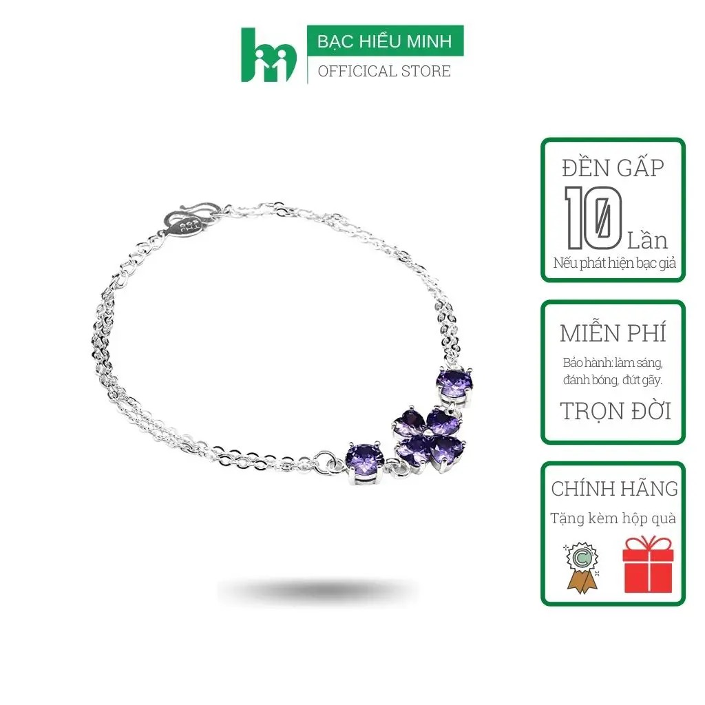 Lắc Tay Nữ Bạc Hiểu Minh LTU482P cỏ 4 lá may mắn bạc ta