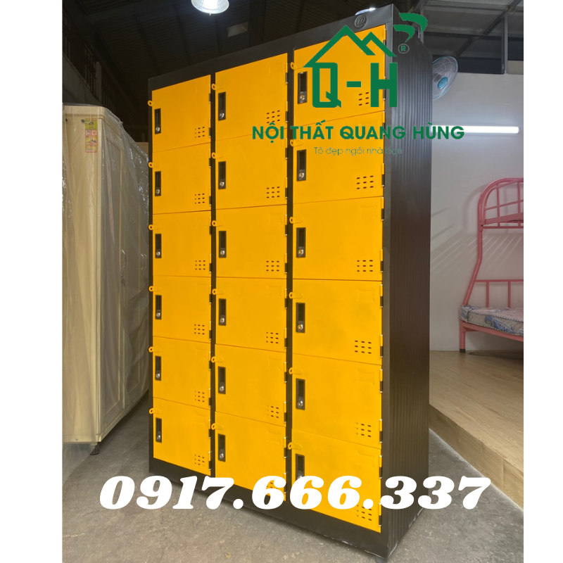 TỦ SẮT HỒ SƠ LOCKER TĨNH ĐIỆN 18 NGĂN MÀU VÀNG ĐEN DÀNH CHO VĂN PHÒNG