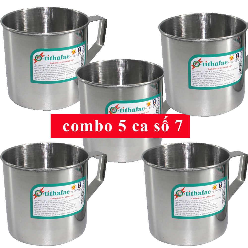 Combo 5 Ca inox có quai kích thước nhỏ phù hợp cho bé học mẫu giáo Tithafac