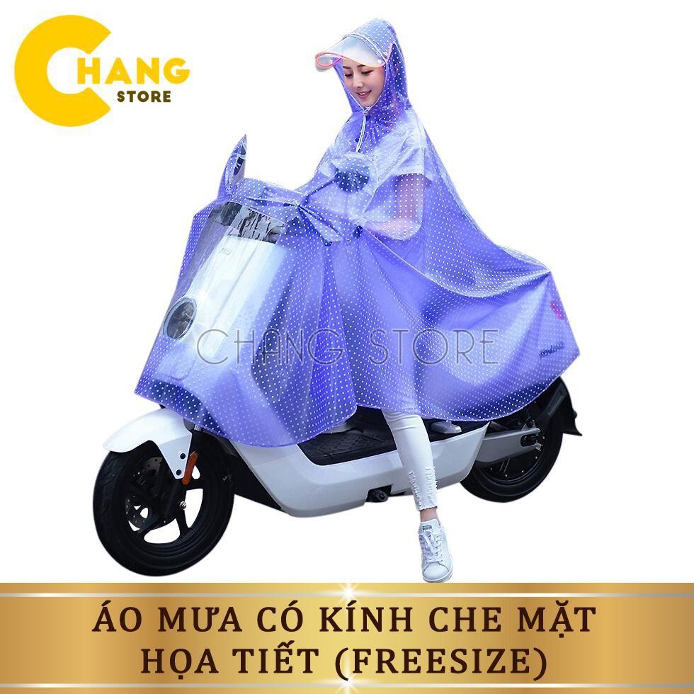 Áo Mưa Có Kính Che Mặt Freesize Họa Tiết Chấm Bi Xinh Xắn