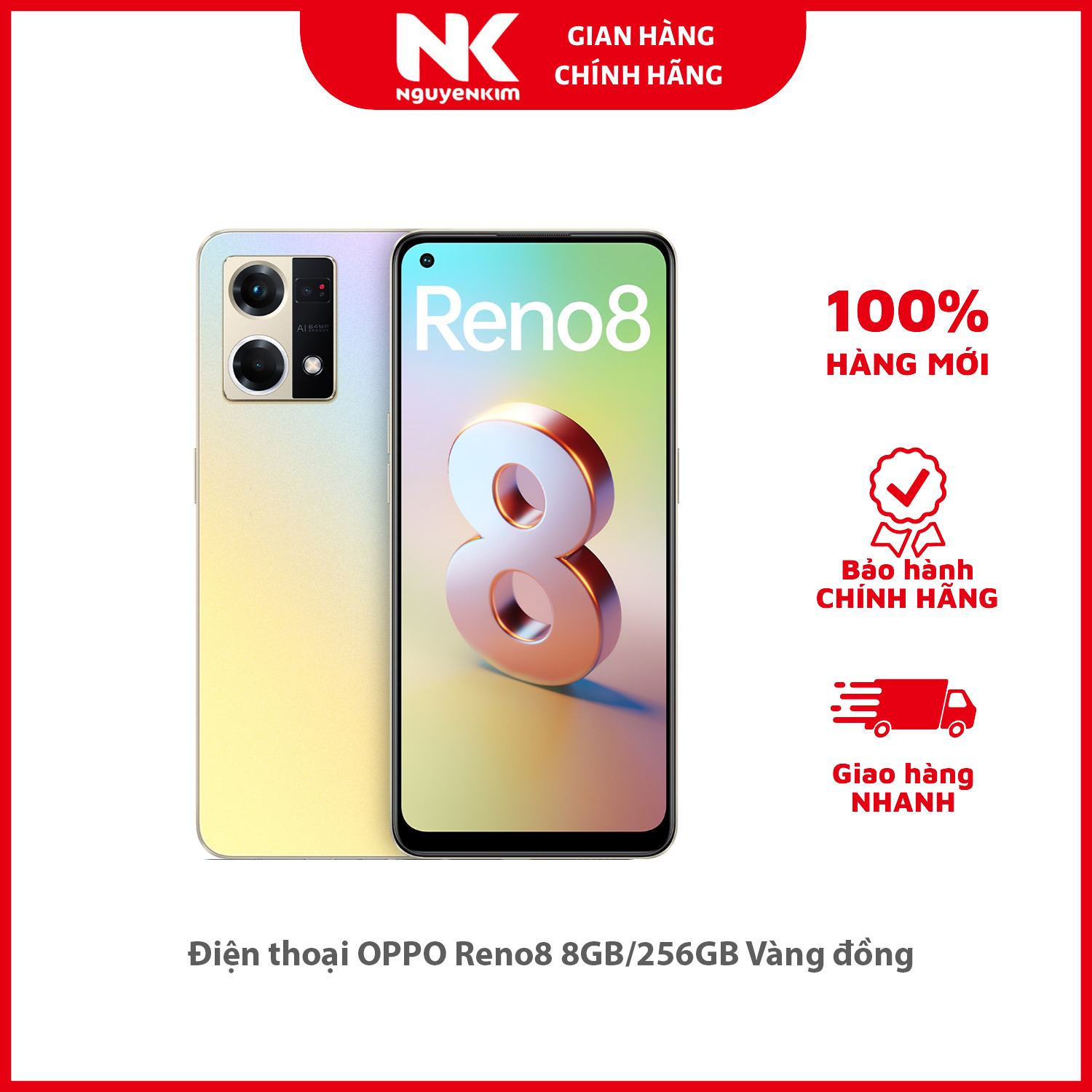 Điện thoại OPPO Reno8 8GB/256GB Vàng đồng - Hàng chính hãng