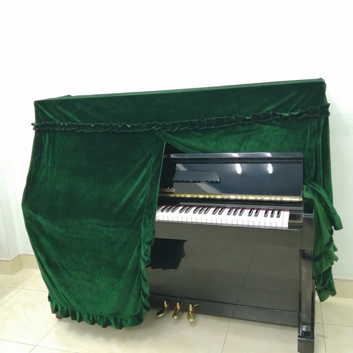 Bộ khăn phủ đàn piano cơ nhung xanh rêu