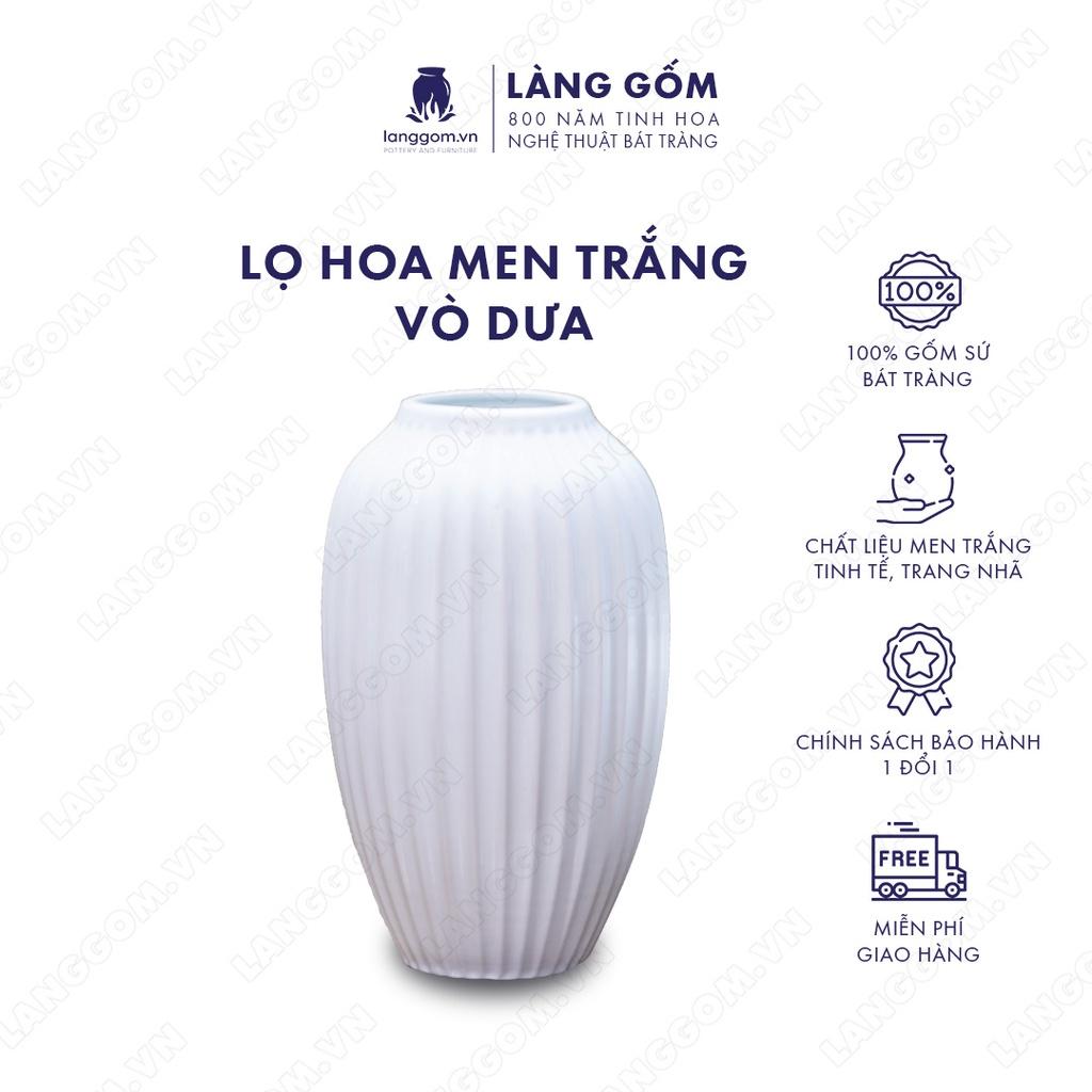 Bình hoa, lọ hoa Gốm sứ Bát Tràng cao cấp Men trắng vò dưa dùng làm quà tặng, trang trí - Làng Gốm Bát Tràng
