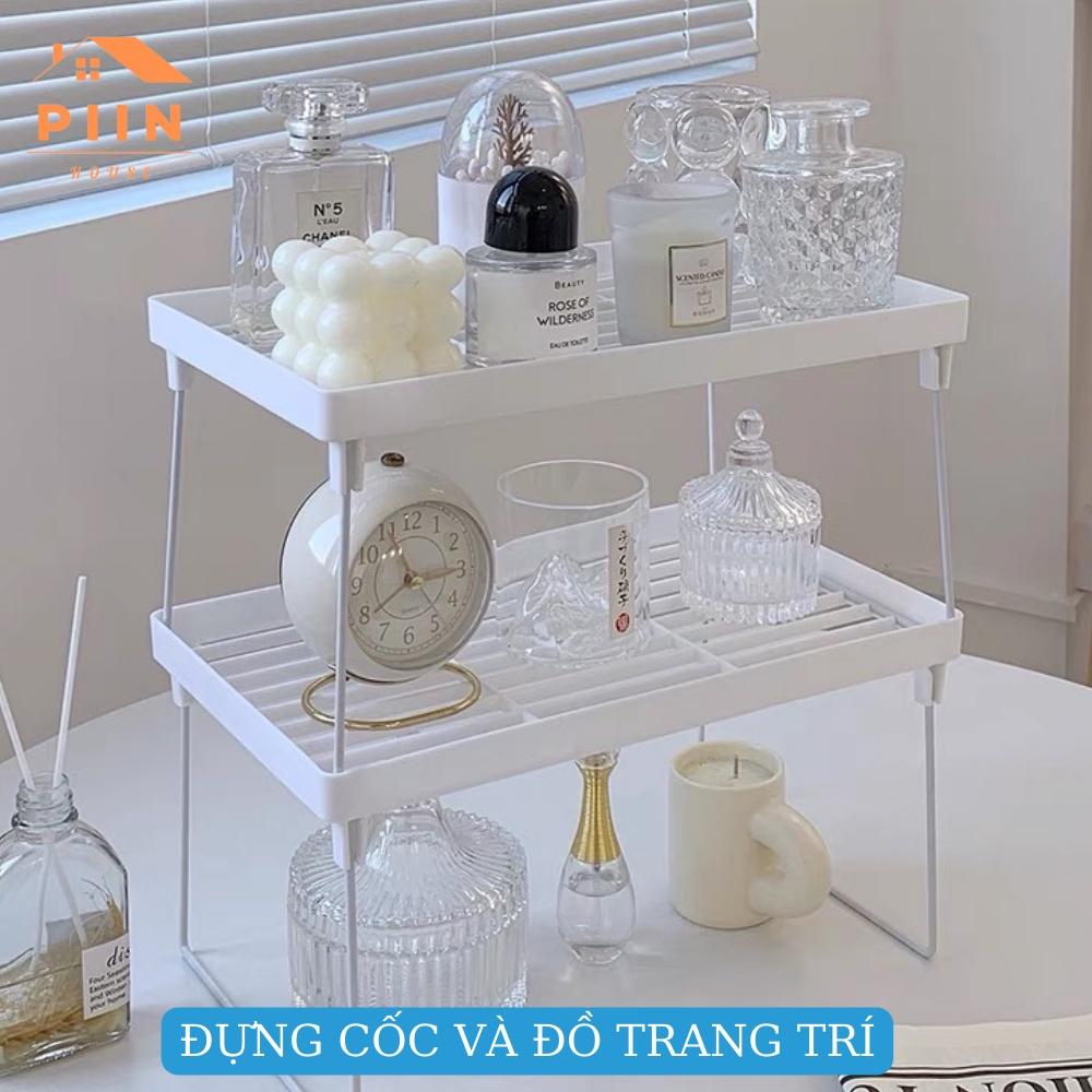 Kệ đựng đồ đa năng PIIN HOUSE có thể gấp gọn, dễ dàng vệ sinh, đặt bàn học/ phòng bếp có thể xếp thành 2 tầng