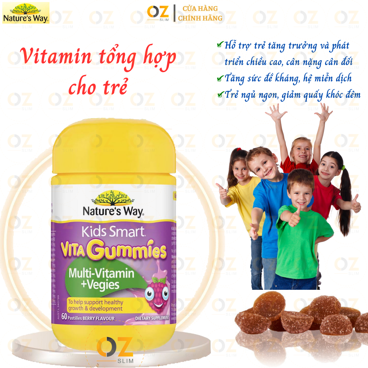 Vitamin tổng hợp cho trẻ Multi-Vitamin +Vegies Nature's Way Úc hỗ trợ sự tăng trưởng, phát triển lành mạnh và tăng sức đề kháng - OZ Slim Store