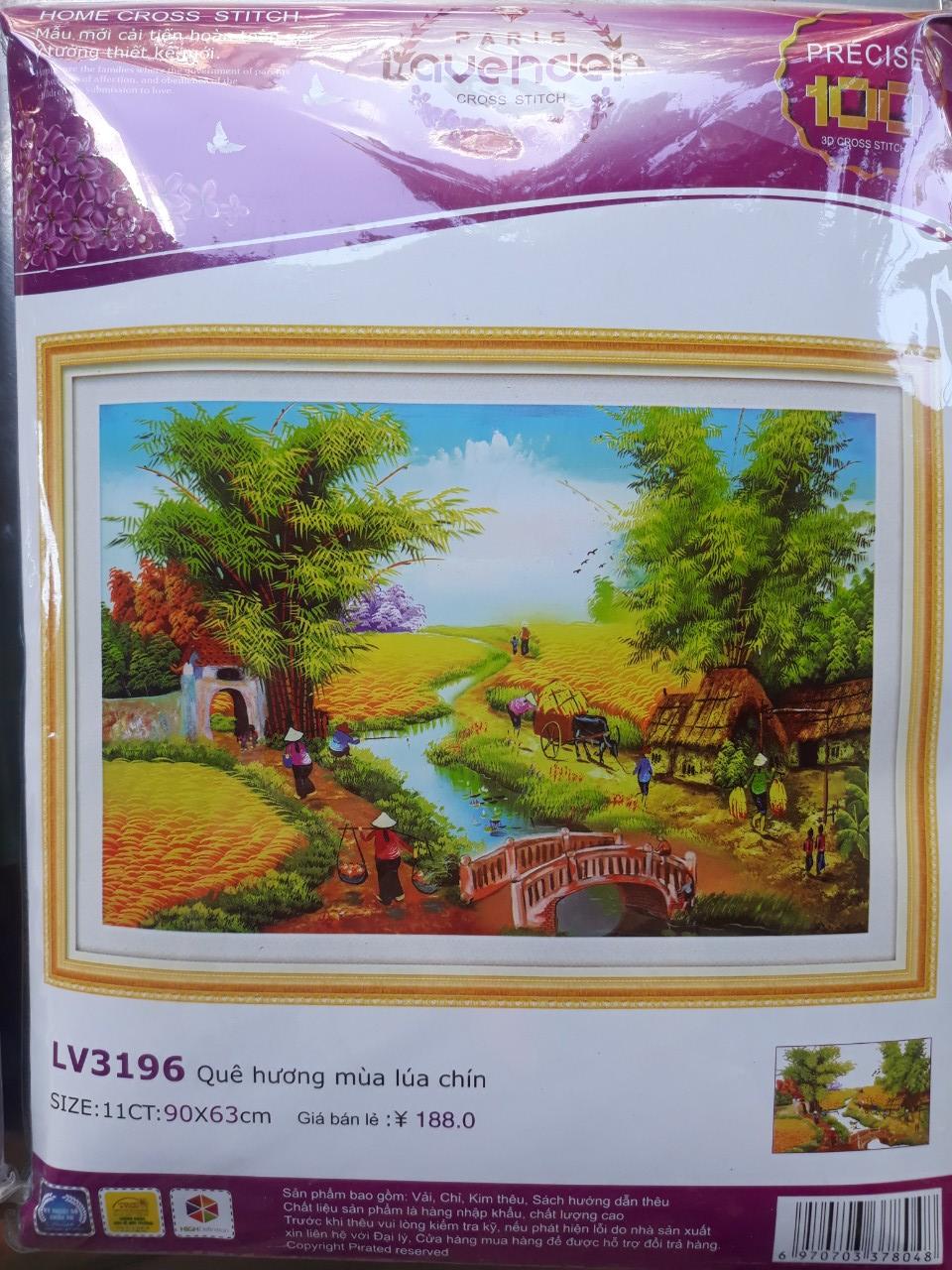 Tranh thêu chữ thập quê hương mùa lúa chín LV3196 - 90 x 63 cm - chưa thêu