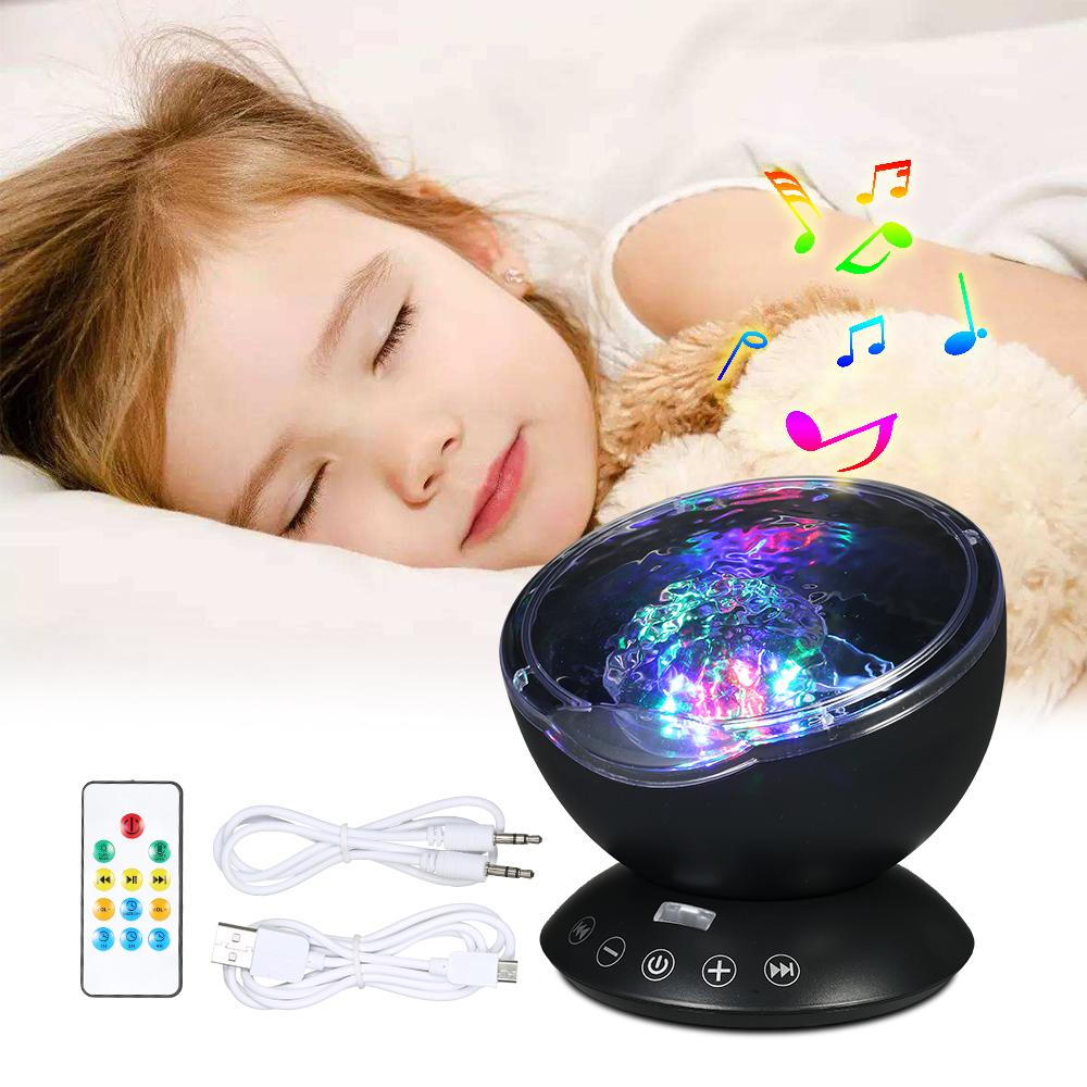 Đèn LED điều khiển từ xa chiếu hình sóng biển với 12 bóng và 7 màu có nhạc 