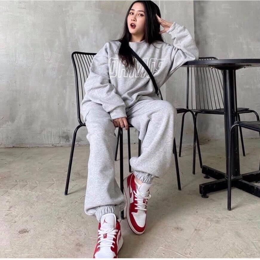 Sét Bộ Nữ, Set Bộ Nỉ Bông Cosmos Áo Hoodie Dài Tay Quần Bom Bo Gấu Chất Siêu Dày Dặn Phong Cách Thể Thao